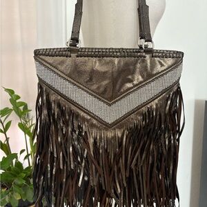 Fringed Metallic Brown Women's Bag